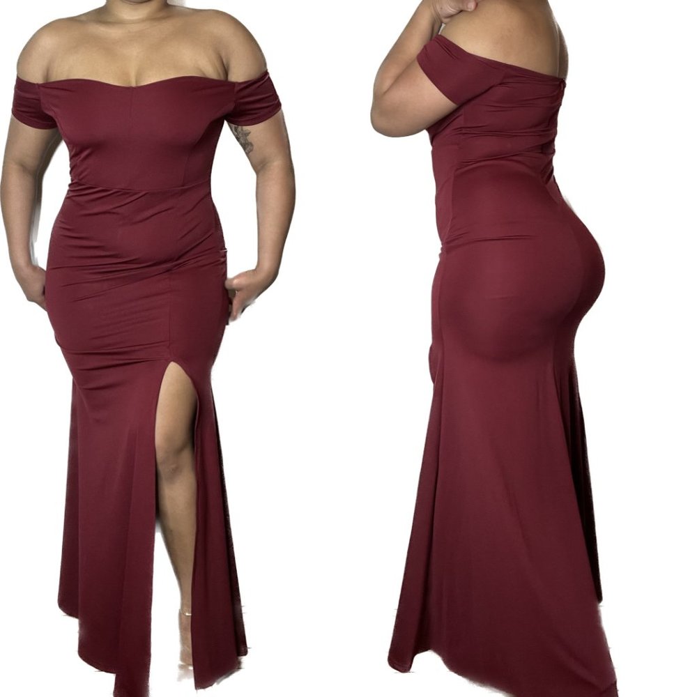 Wine Amazon "Off Shoulder High Split Long Formal Party Dress Evening Gown"